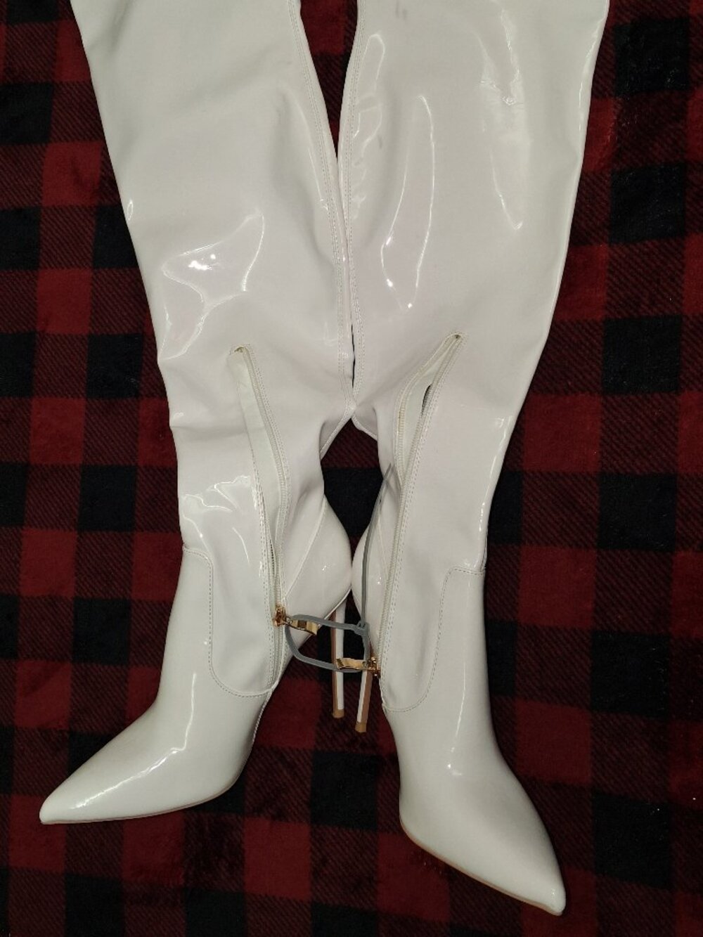 Elisabet Tang White Patent Thigh High Stiletto Heel Boots Size 9.5 - Picture 1 of 7
